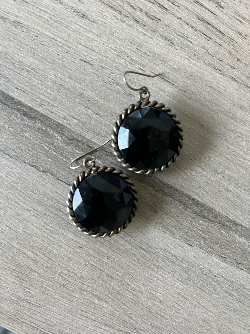 Black with Gold Trim Dangle Earrings